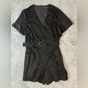 Black faux-suede romper